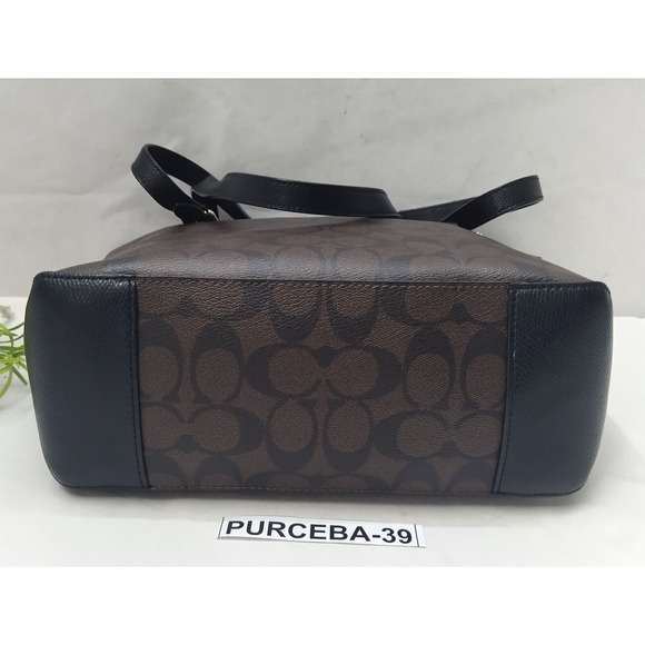 Coach Signature Brown Leather Double Handle Zipper Closure Tote Shoulder Bag - Picture 7 of 16